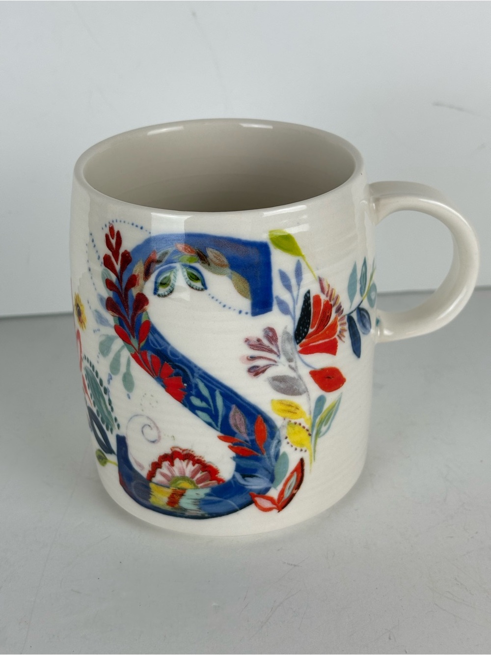Anthropologie-Starla M Halfmann Letter S Mug coffee Cup Colorful Floral Print